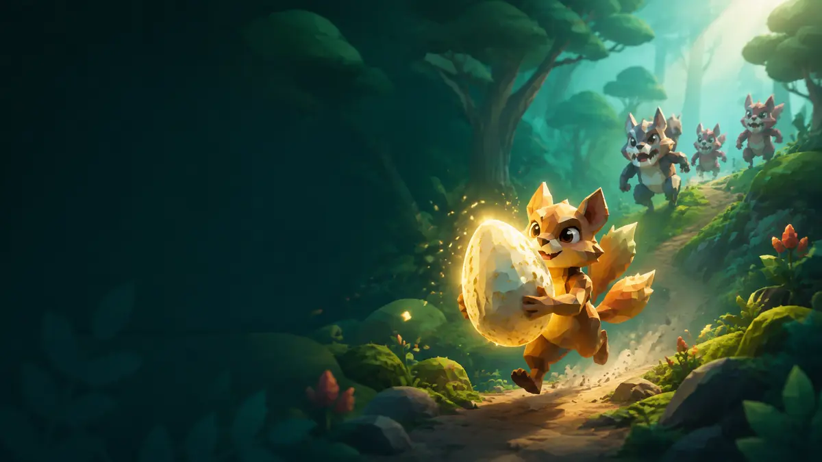 Original fan art of a glowing egg being carried through a forest